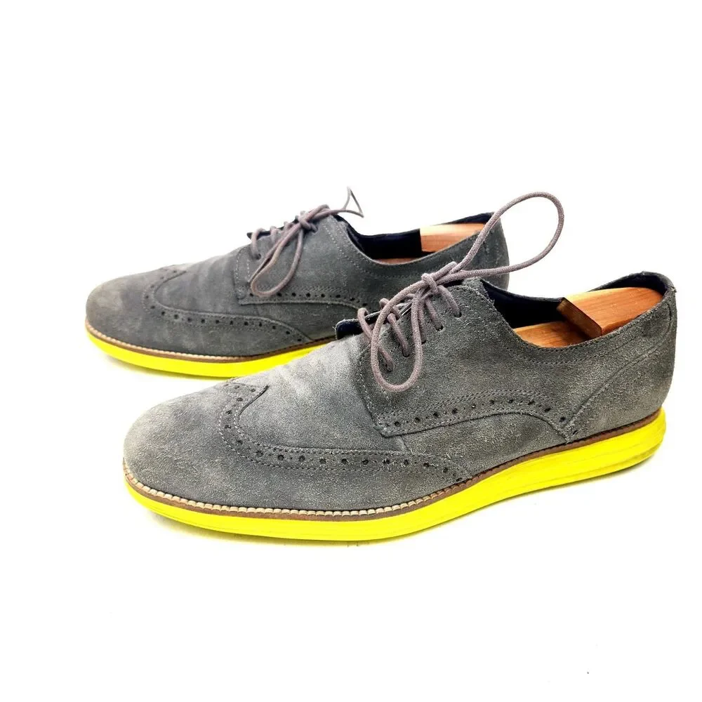 Cole Haan Dress Shoes Mens 11.5 M Lunargrand Wingtip Oxford Gray Suede